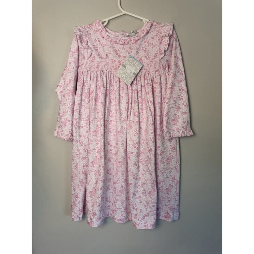 Kissy Kissy Smocked Long Sleeve Pink English Roses Pima Cotton Dress Sz 4 NWT